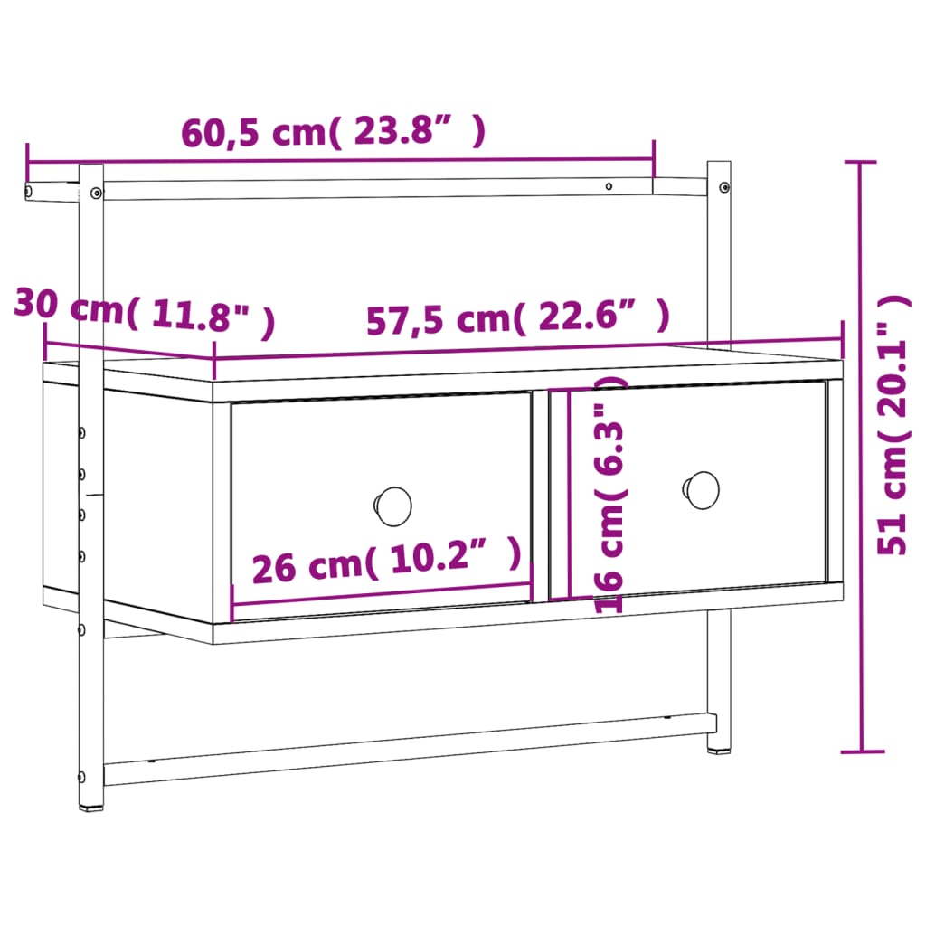 Dulap TV montat pe perete, gri sonoma, 60,5x30x51 cm, lemn — imaginea 18