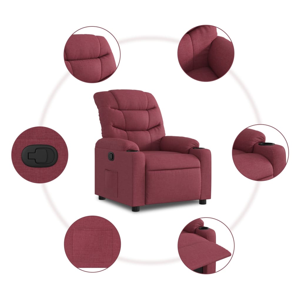 Fotoliu rabatabil, rosu vin, material textil — imaginea 5
