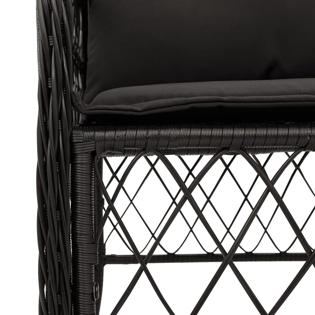 Set bistro cu perne, 3 piese, negru, poliratan — imaginea 5