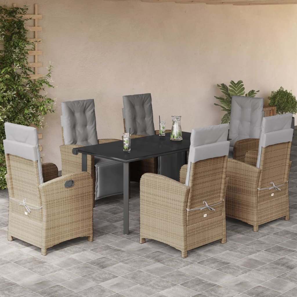 Set de masa pentru gradina, 7 piese, cu perne, bej, poliratan — imaginea 2