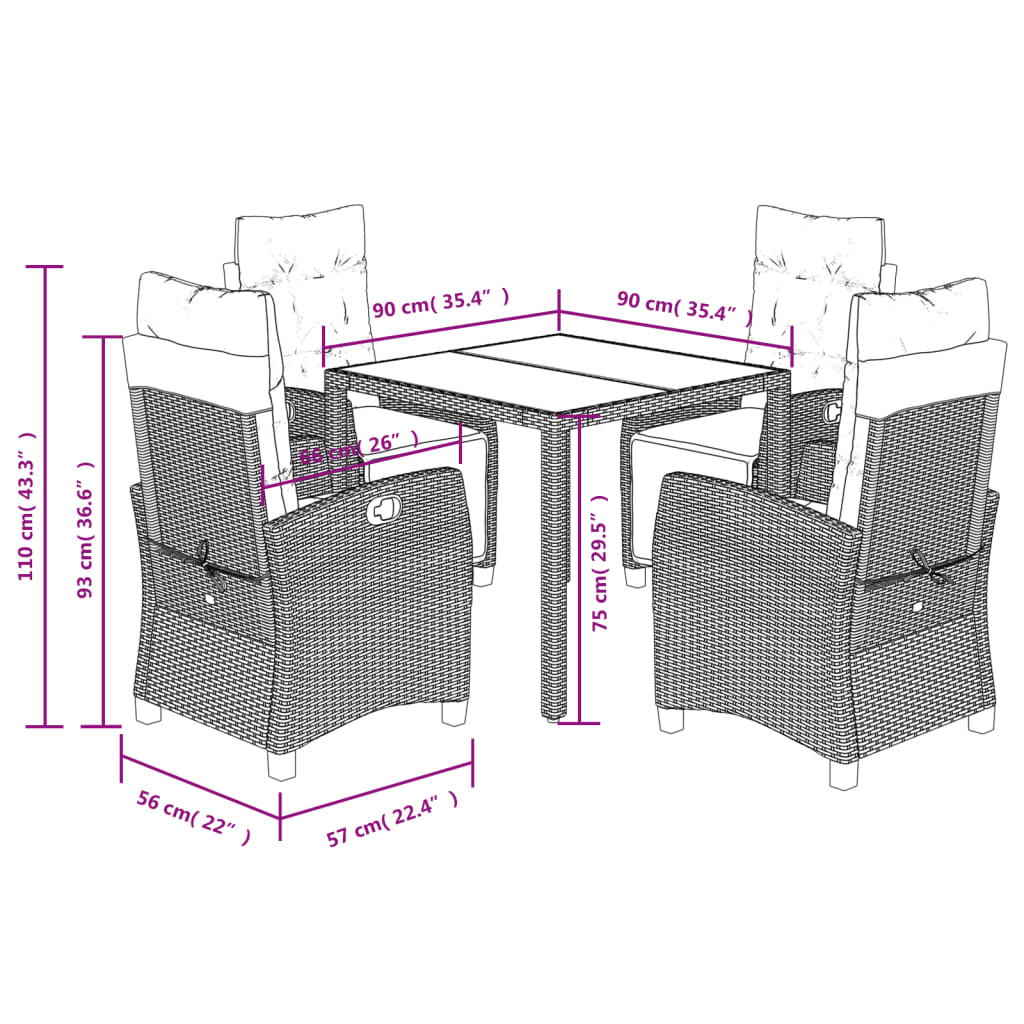 Set mobilier de gradina cu perne, 5 piese, negru, poliratan — imaginea 9