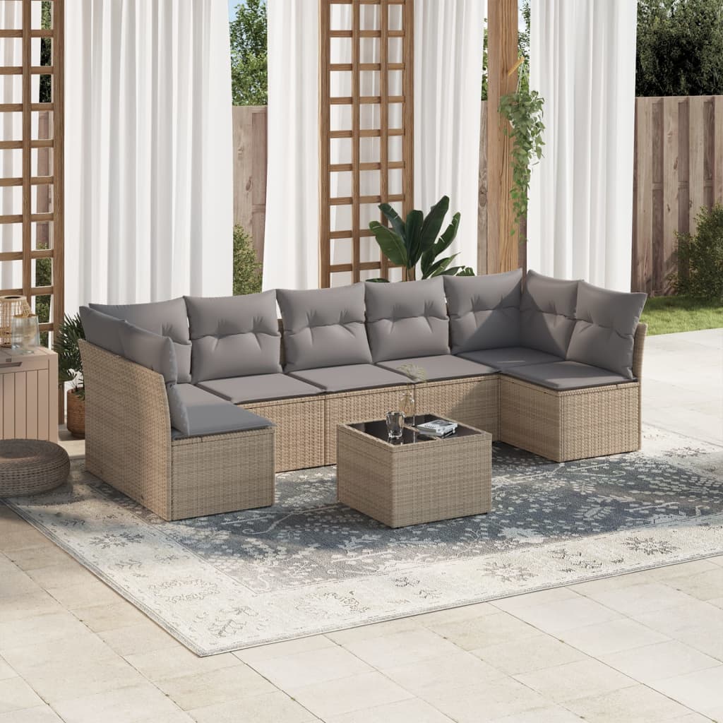 Set canapele de gradina, 8 piese, cu perne, bej, poliratan — imaginea 2