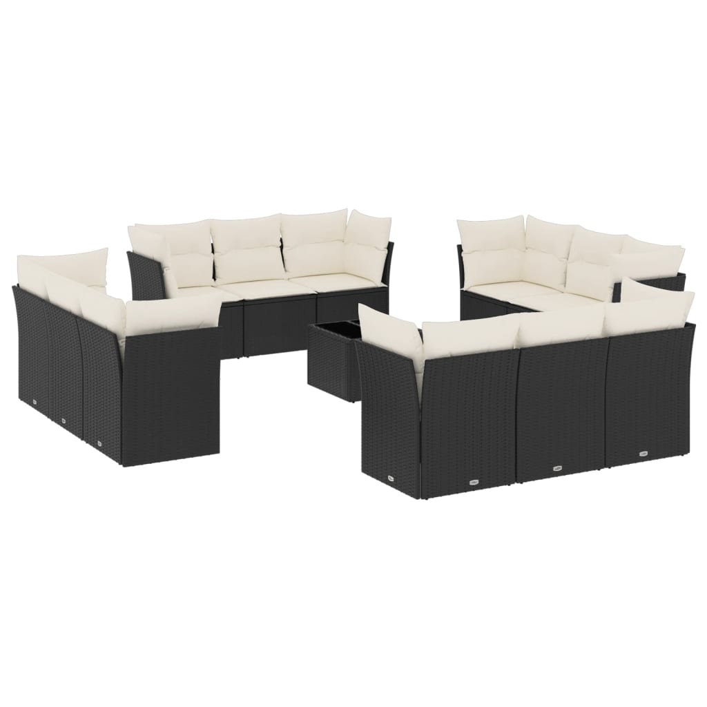 Set mobilier de gradina cu perne, 13 piese, negru, poliratan