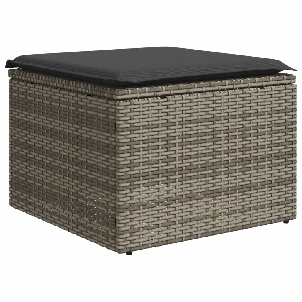 Taburet de gradina cu perna, gri, 55x55x37 cm, poliratan
