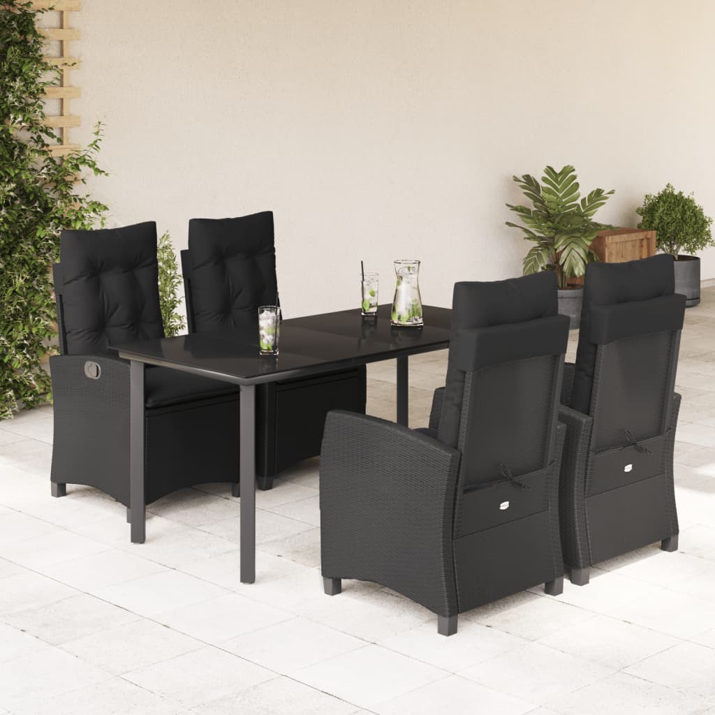 Set mobilier de gradina cu perne, 5 piese, negru, poliratan — imaginea 2