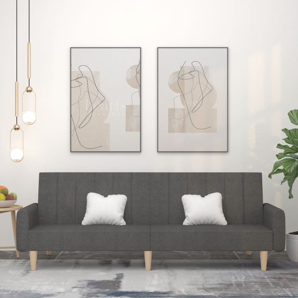 Canapea extensibila cu 2 locuri, gri inchis, textil — imaginea 2