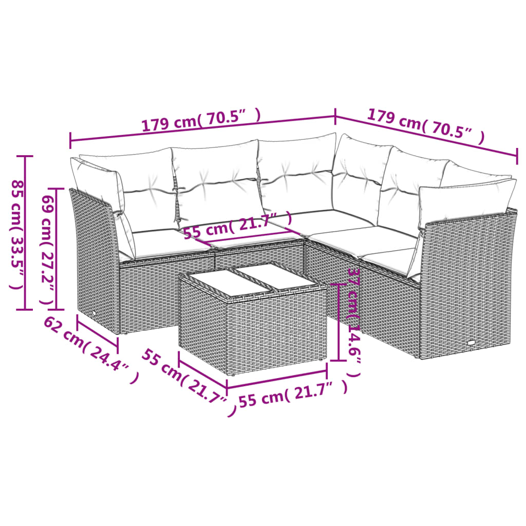 Set canapele de gradina cu perne, 6 piese, bej, poliratan — imaginea 3