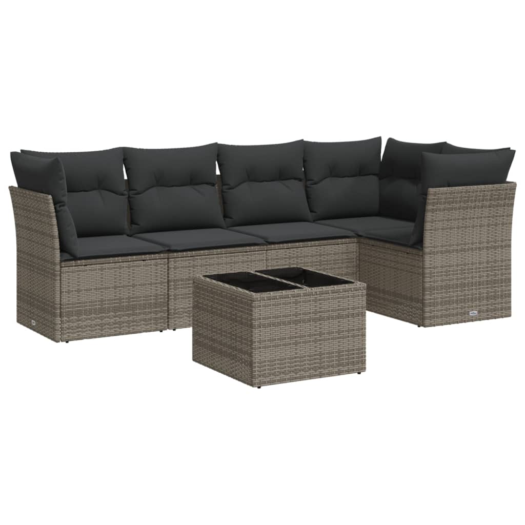 Set mobilier gradina cu perne, 6 piese, gri, poliratan