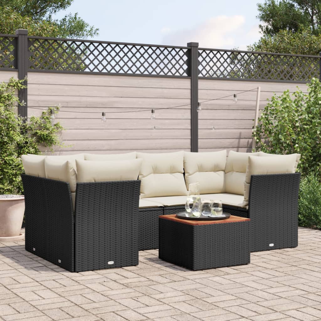 Set canapele de gradina cu perne, 7 piese, negru, poliratan — imaginea 2
