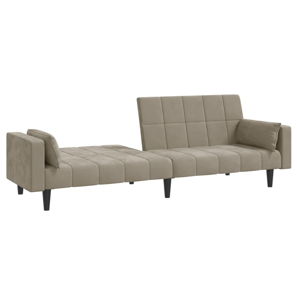 Canapea extensibila cu 2 locuri, 2 perne, gri deschis, catifea — imaginea 4
