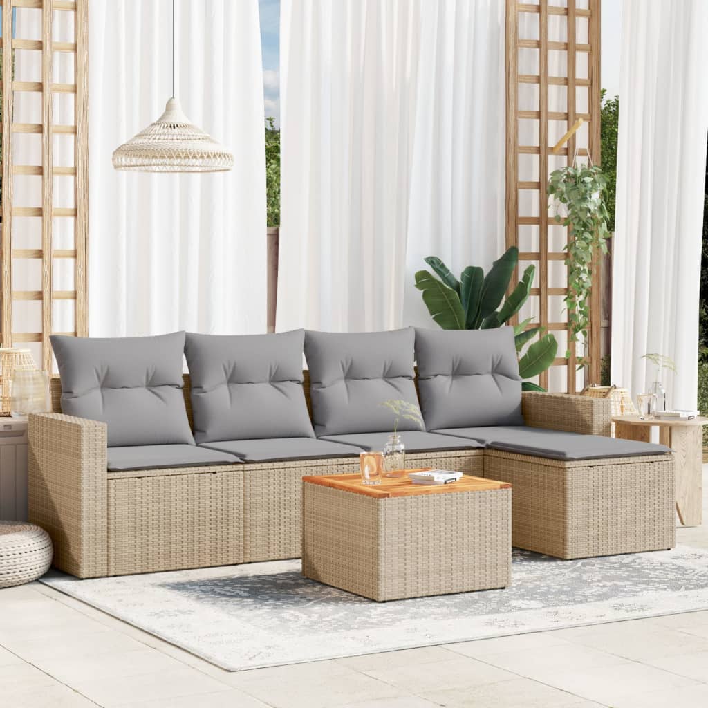 Set canapele de gradina cu perne, 6 piese, bej, poliratan — imaginea 2