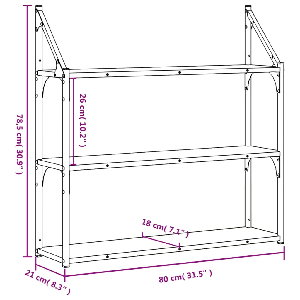 Raft cu 3 niveluri stejar sonoma 80x21x78,5 cm, lemn prelucrat — imaginea 8