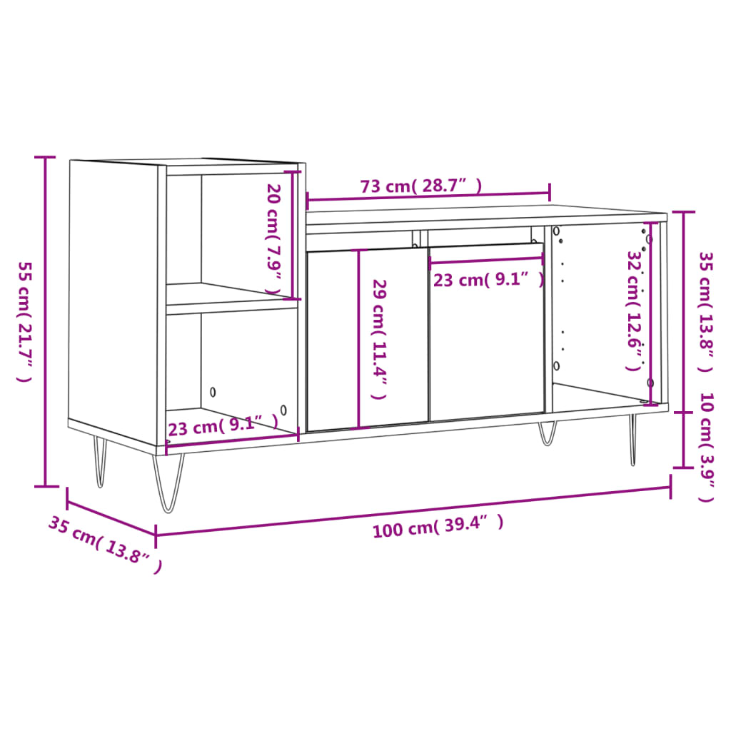 Comoda TV, stejar fumuriu, 100x35x55 cm, lemn prelucrat — imaginea 12