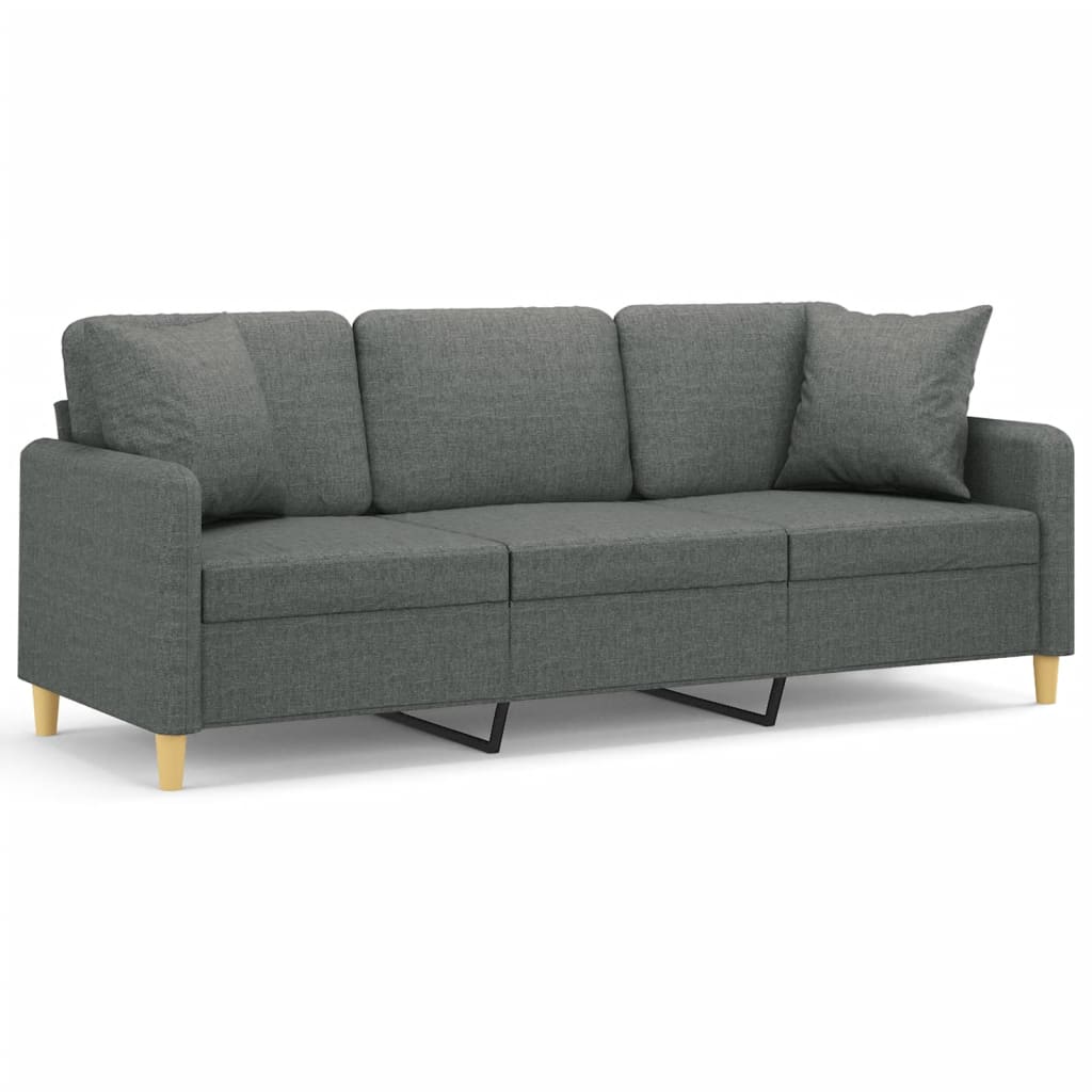 Canapea cu 3 locuri cu pernute, gri inchis, 180 cm, textil — imaginea 9