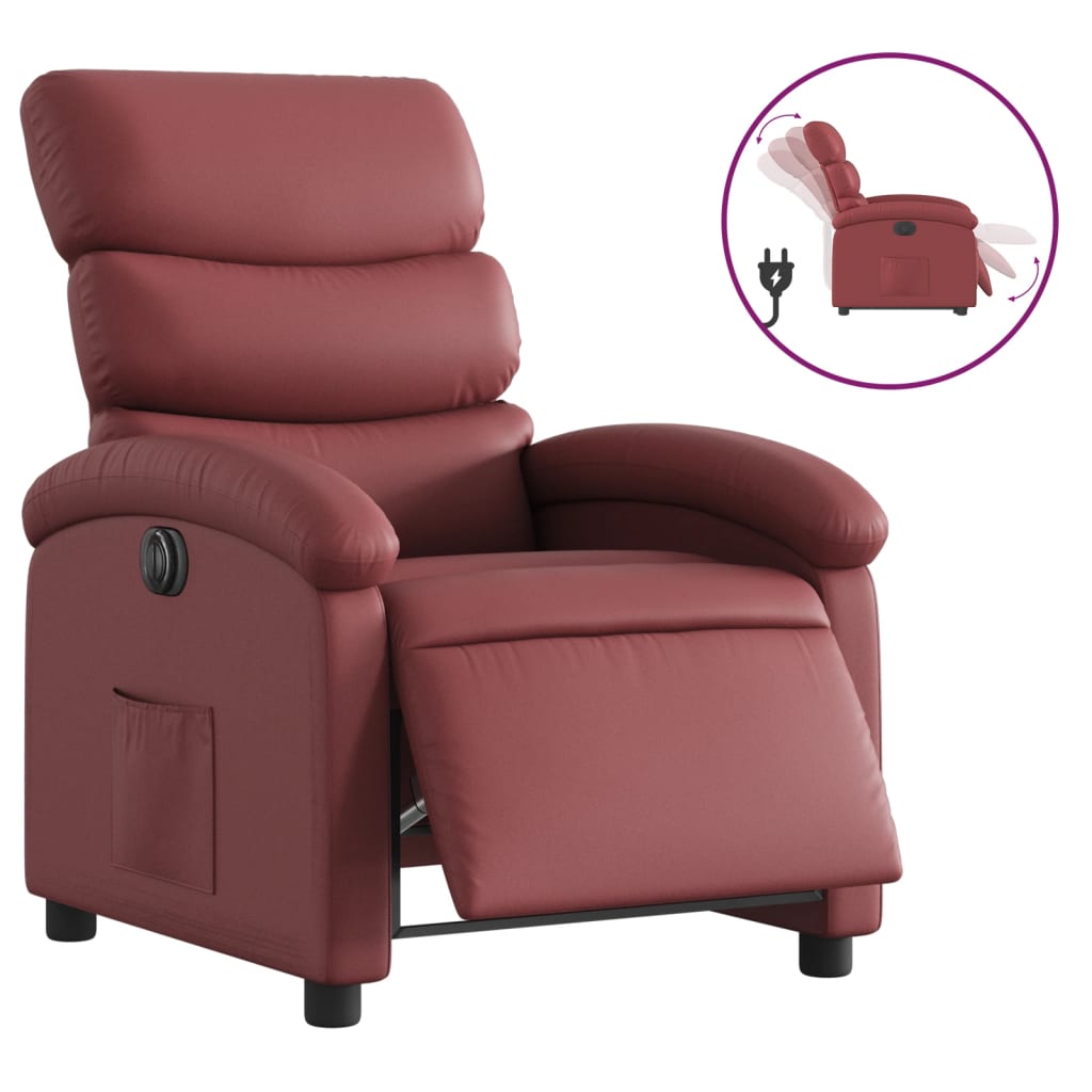 Fotoliu rabatabil electric, rosu vin, piele ecologica — imaginea 13
