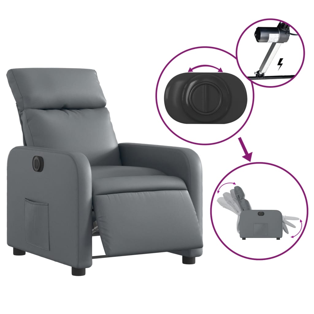 Fotoliu rabatabil electric, gri, piele ecologica — imaginea 5