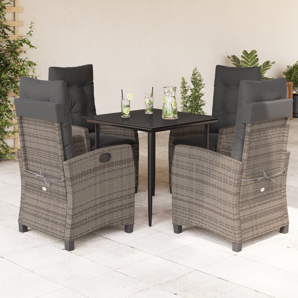 Set mobilier de gradina cu perne, 5 piese, gri, poliratan — imaginea 2