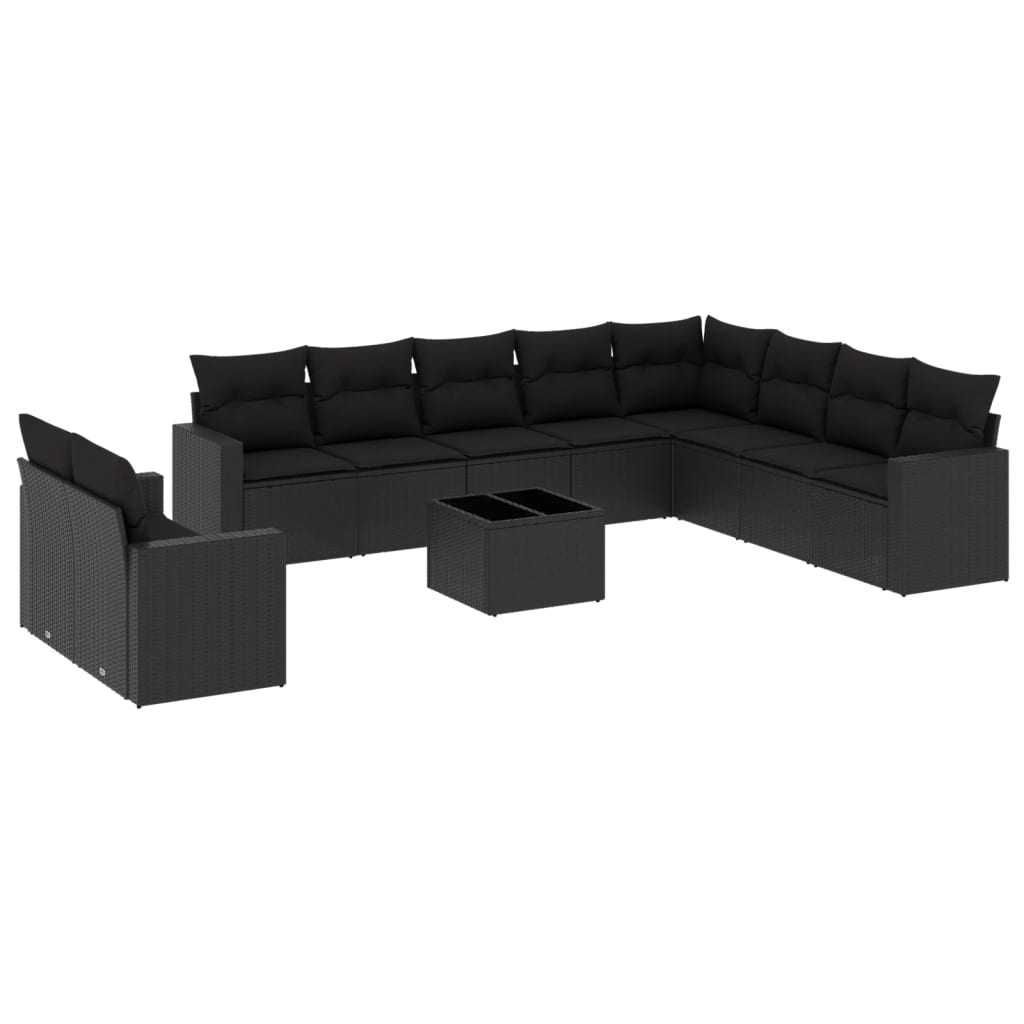 Set canapele de gradina cu perne, 11 piese, negru, poliratan — imaginea 4