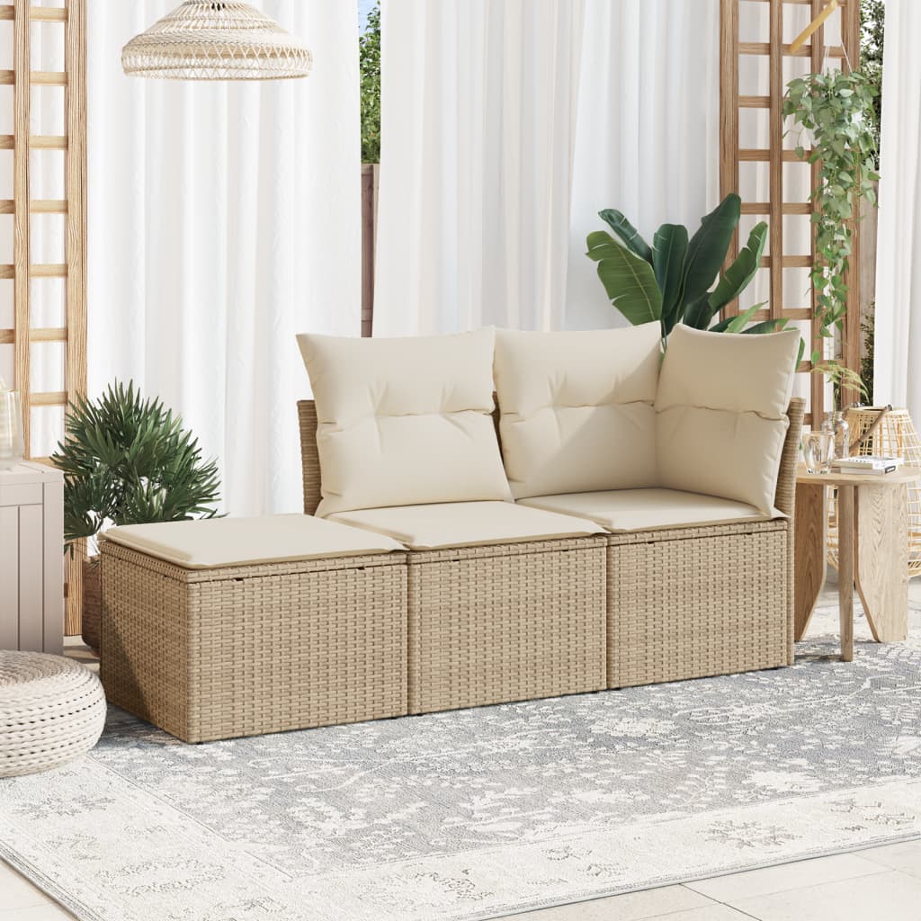 Set canapele de gradina, 3 piese, cu perne, bej, poliratan — imaginea 2