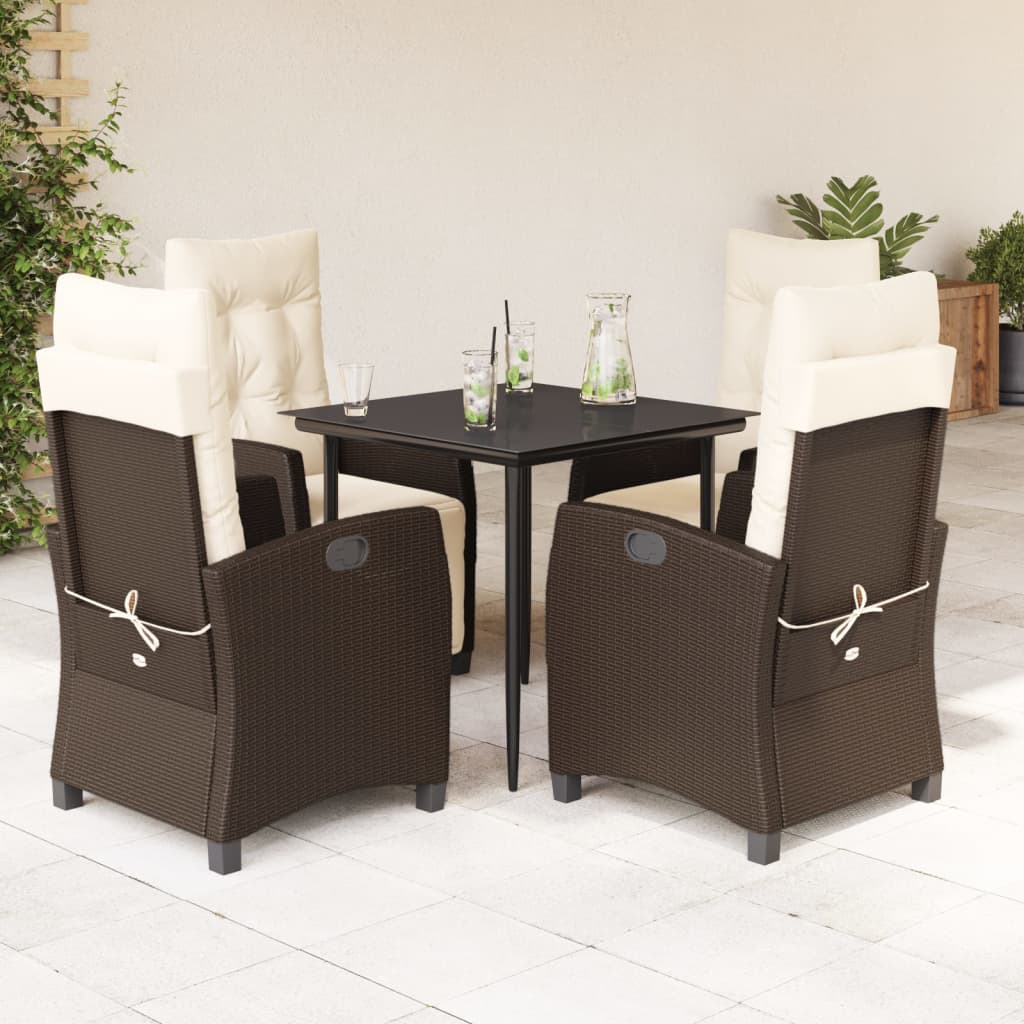 Set mobilier de gradina, 5 piese, cu perne, maro, poliratan — imaginea 2