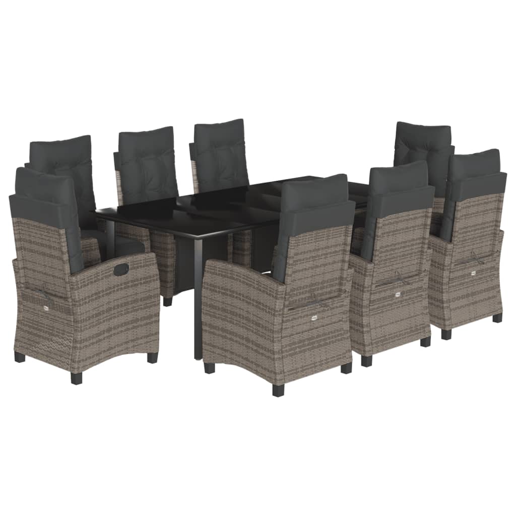 Set mobilier gradina cu perne, 9 piese, gri, poliratan