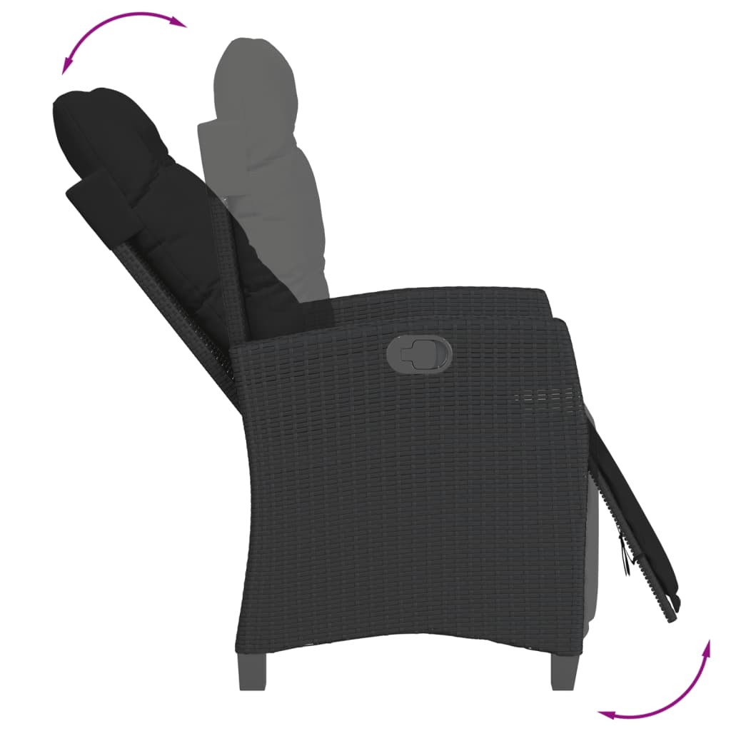 Set mobilier de gradina cu perne, 7 piese, negru, poliratan — imaginea 4