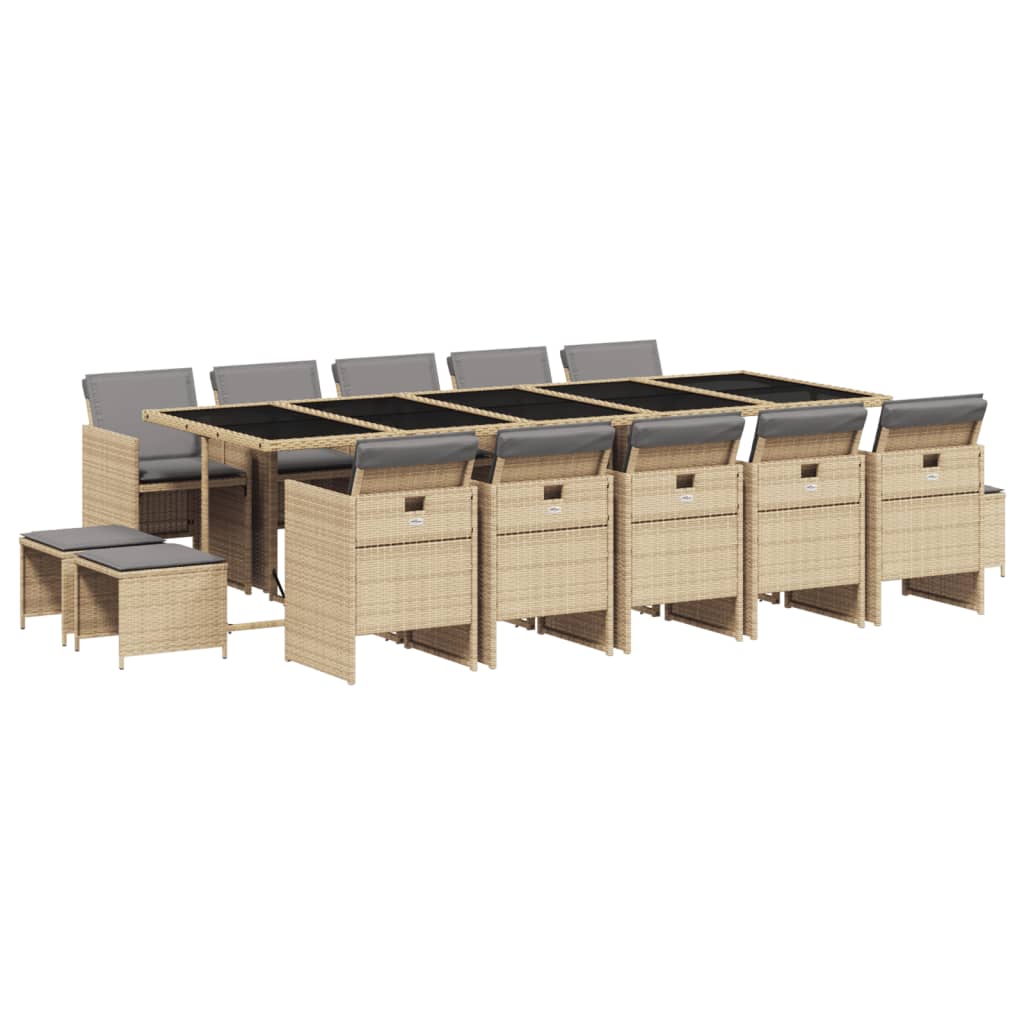 Set mobilier gradina cu perne, 15 piese, bej combinat poliratan