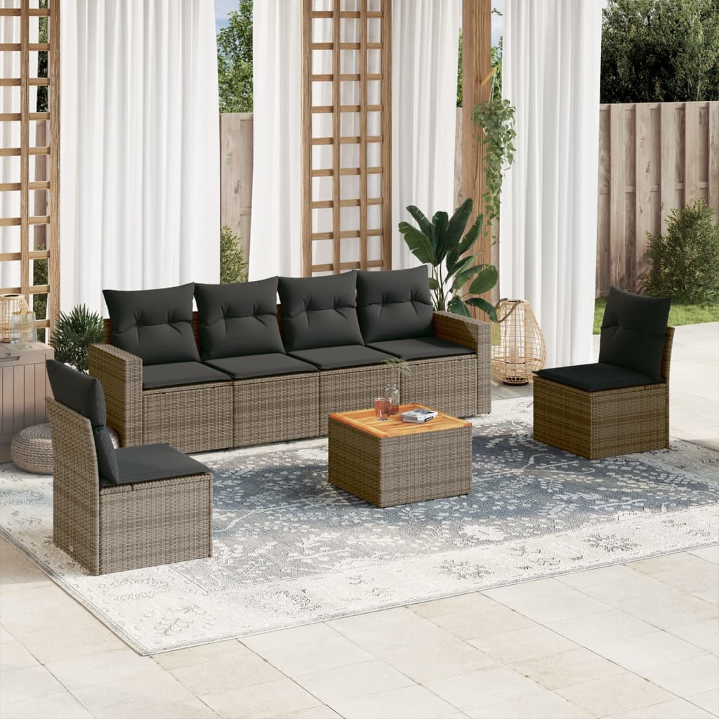 Set canapele de gradina, 7 piese, cu perne, gri, poliratan — imaginea 2