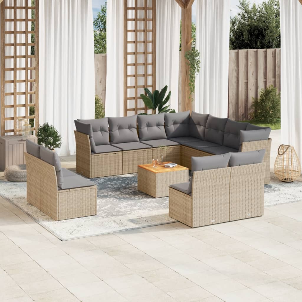 Set canapele de gradina cu perne, 12 piese, bej, poliratan — imaginea 2