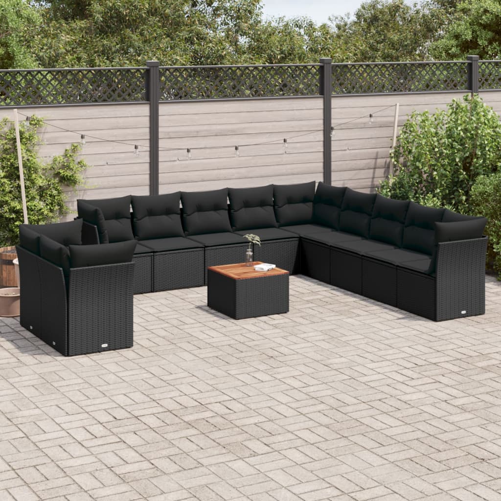 Set canapele de gradina, 12 piese, cu perne, negru, poliratan — imaginea 2