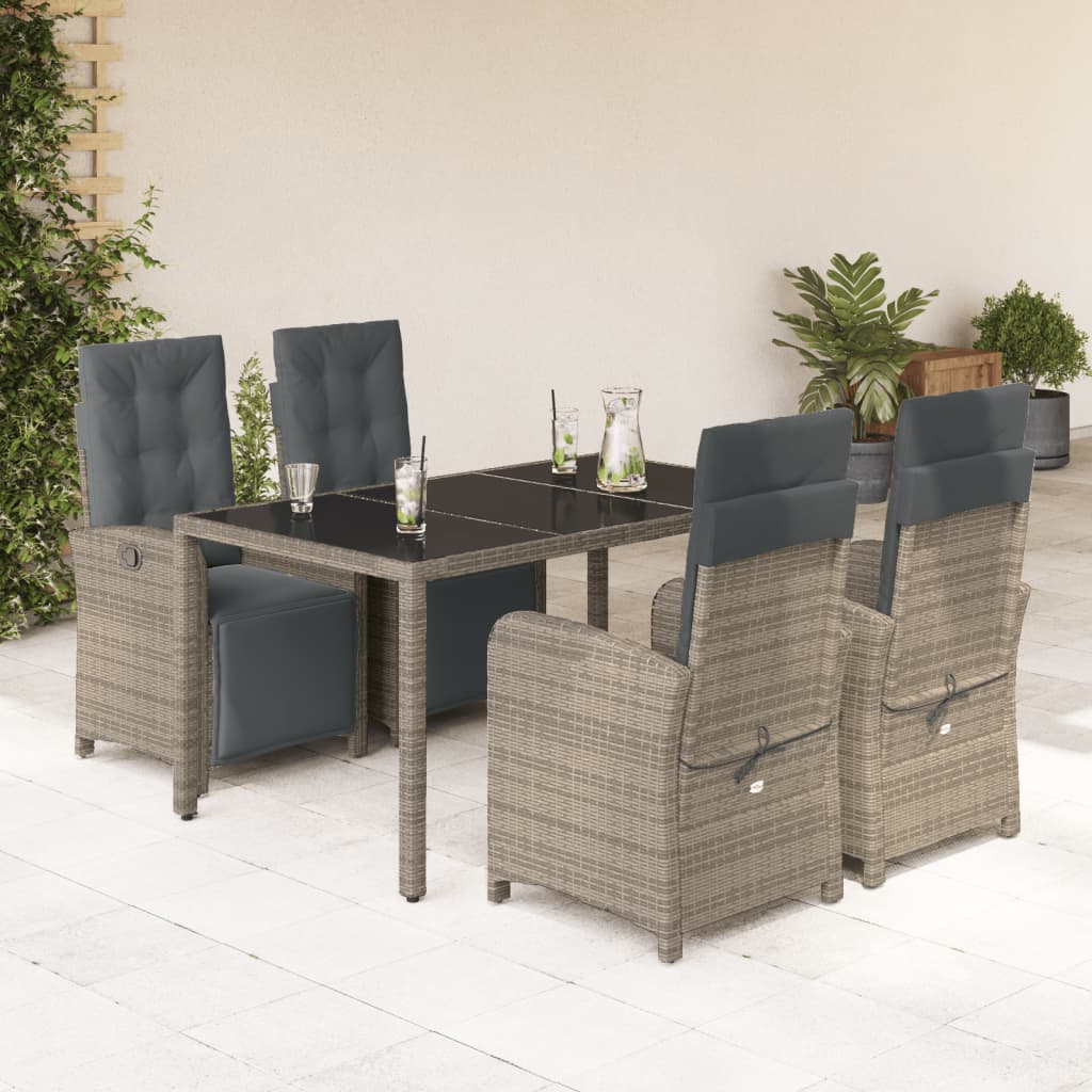 Set mobilier de gradina cu perne, 5 piese, gri, poliratan — imaginea 2