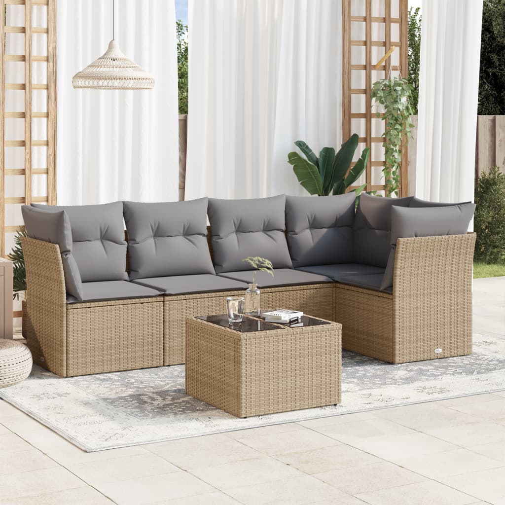 Set canapele de gradina cu perne, 6 piese, bej, poliratan — imaginea 2