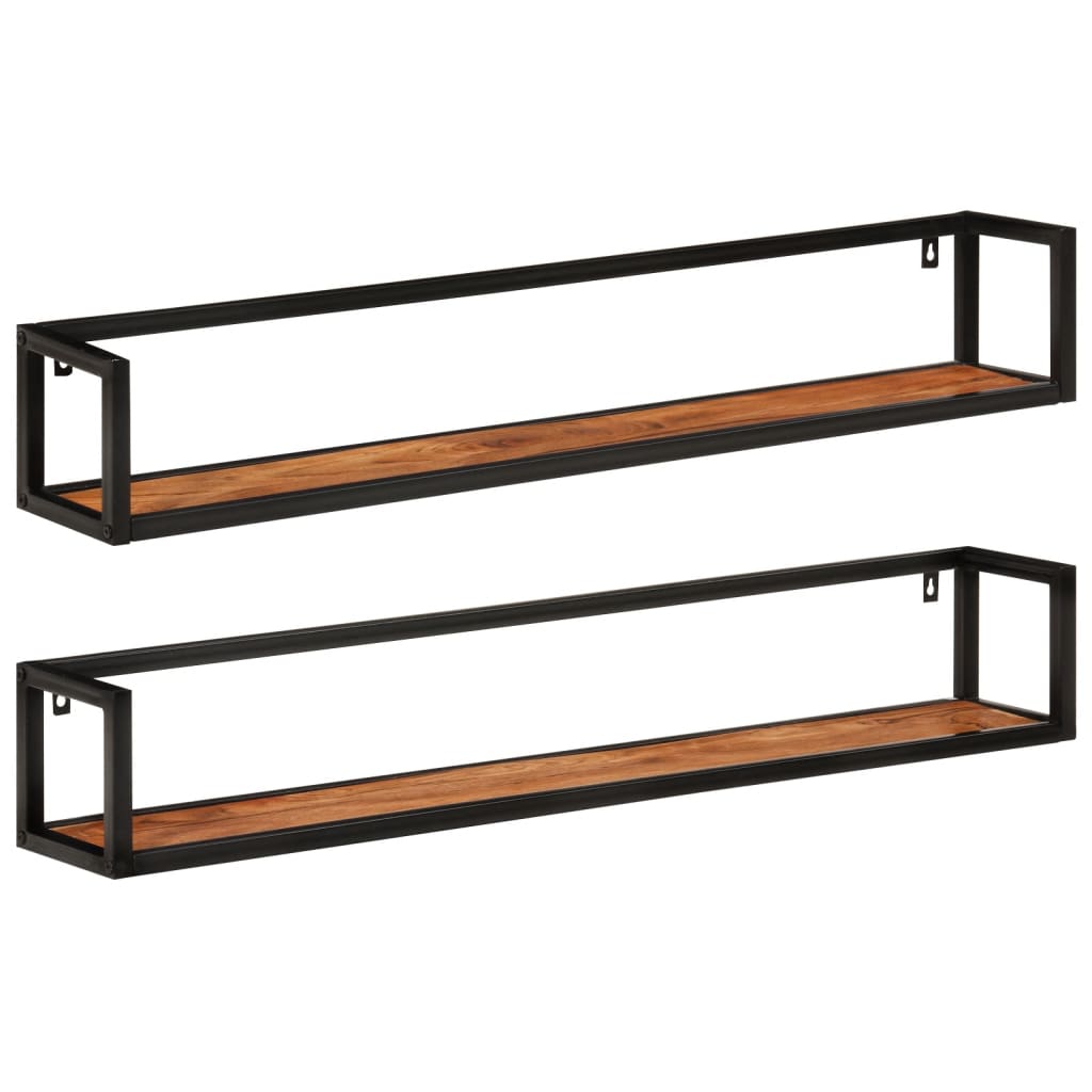 Rafturi de perete 2 buc. 110x17x17 cm lemn masiv acacia si fier — imaginea 8