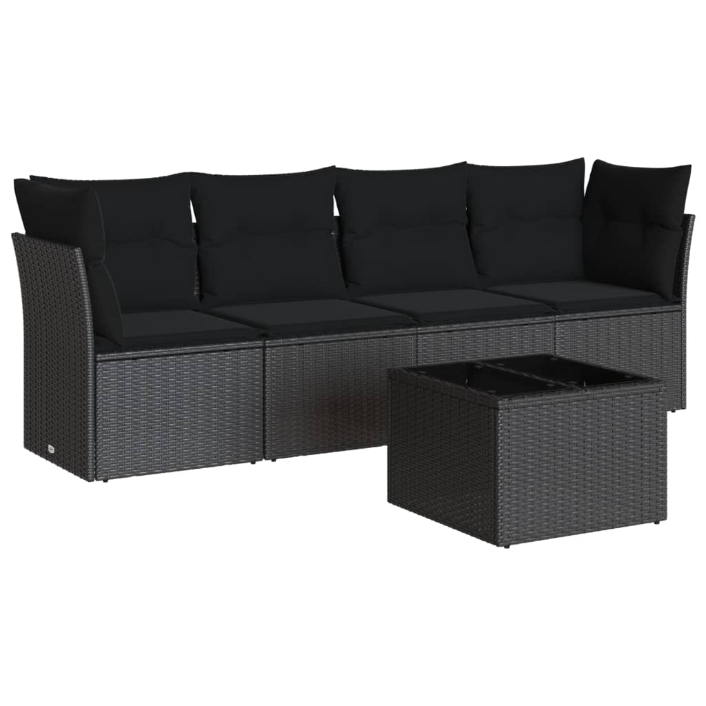 Set mobilier de gradina cu perne, 5 piese, negru, poliratan — imaginea 4