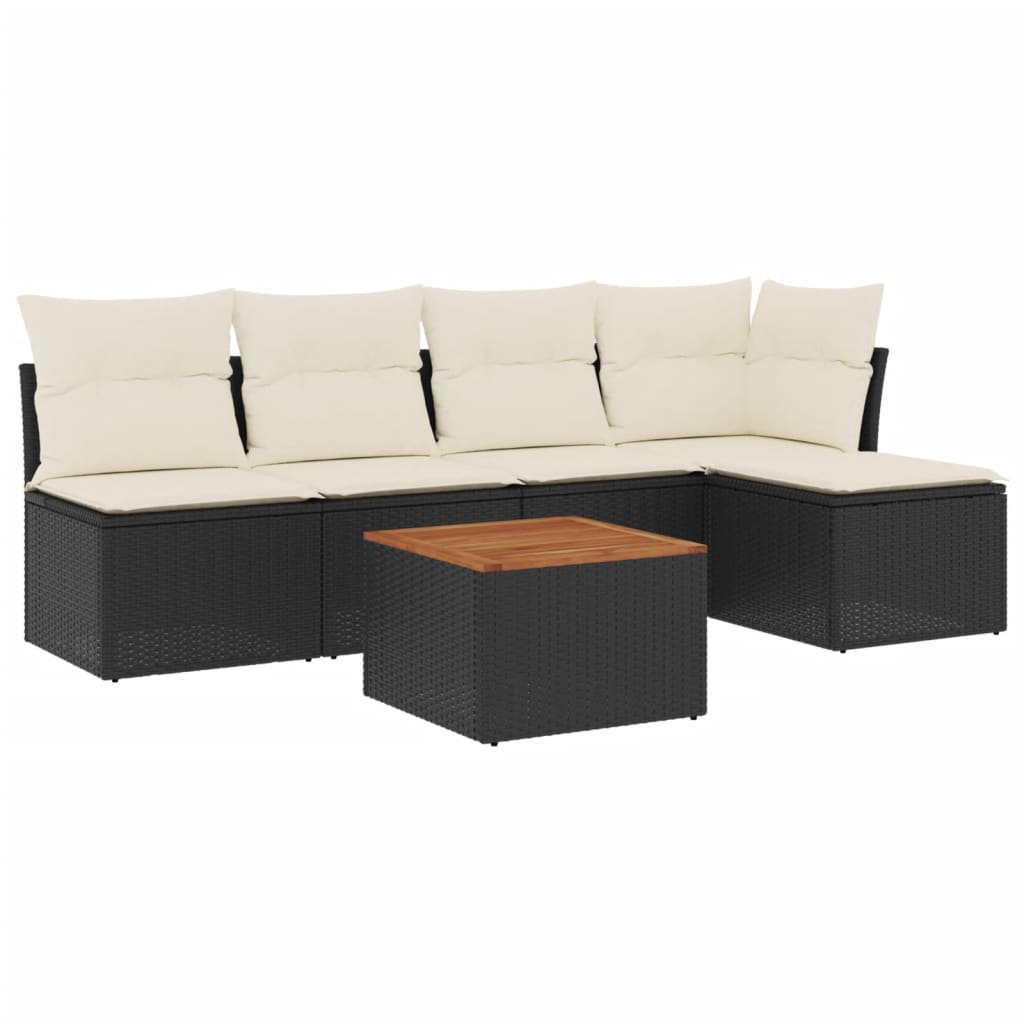 Set mobilier de gradina cu perne, 6 piese, negru, poliratan — imaginea 4