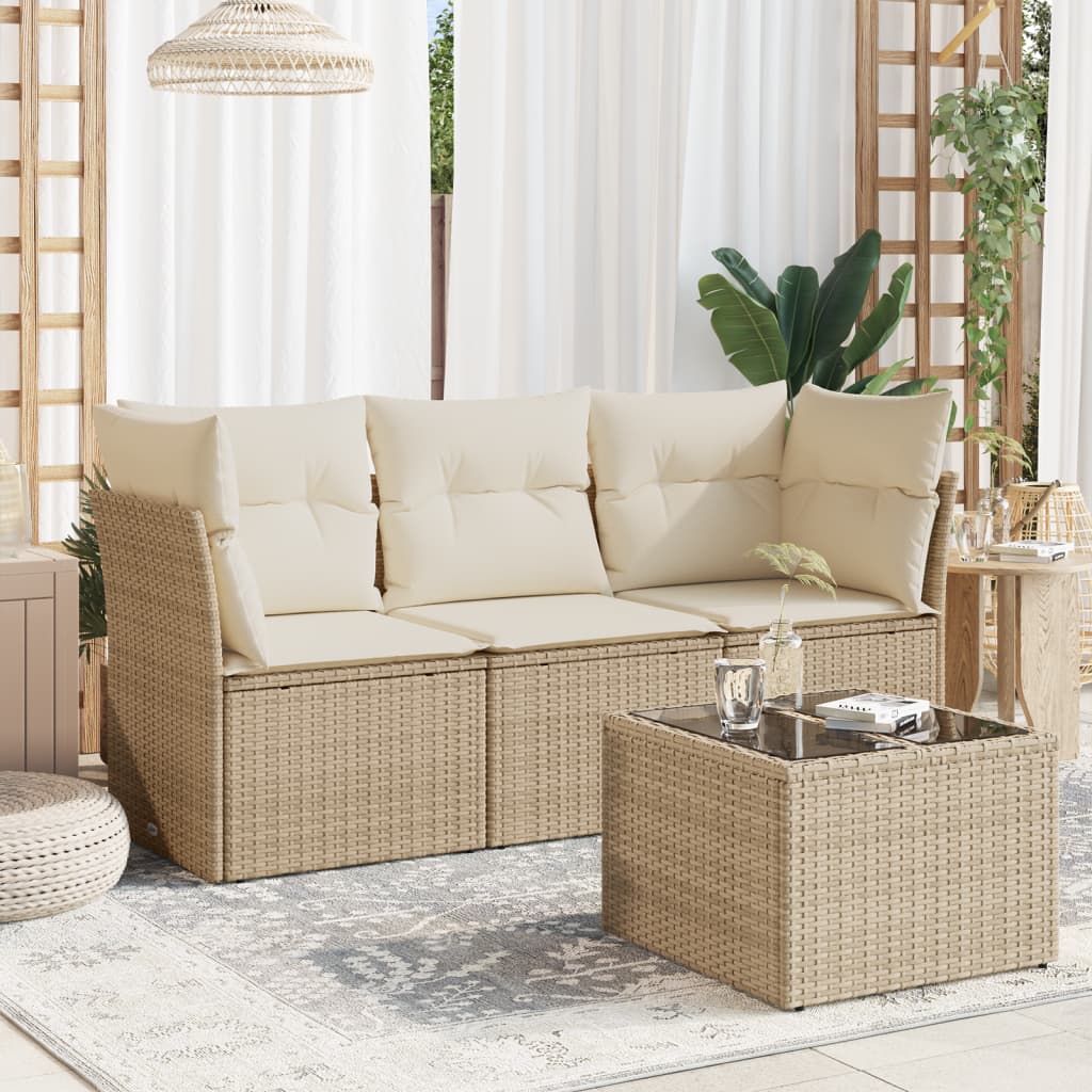 Set canapele de gradina, 4 piese, cu perne, bej, poliratan — imaginea 2