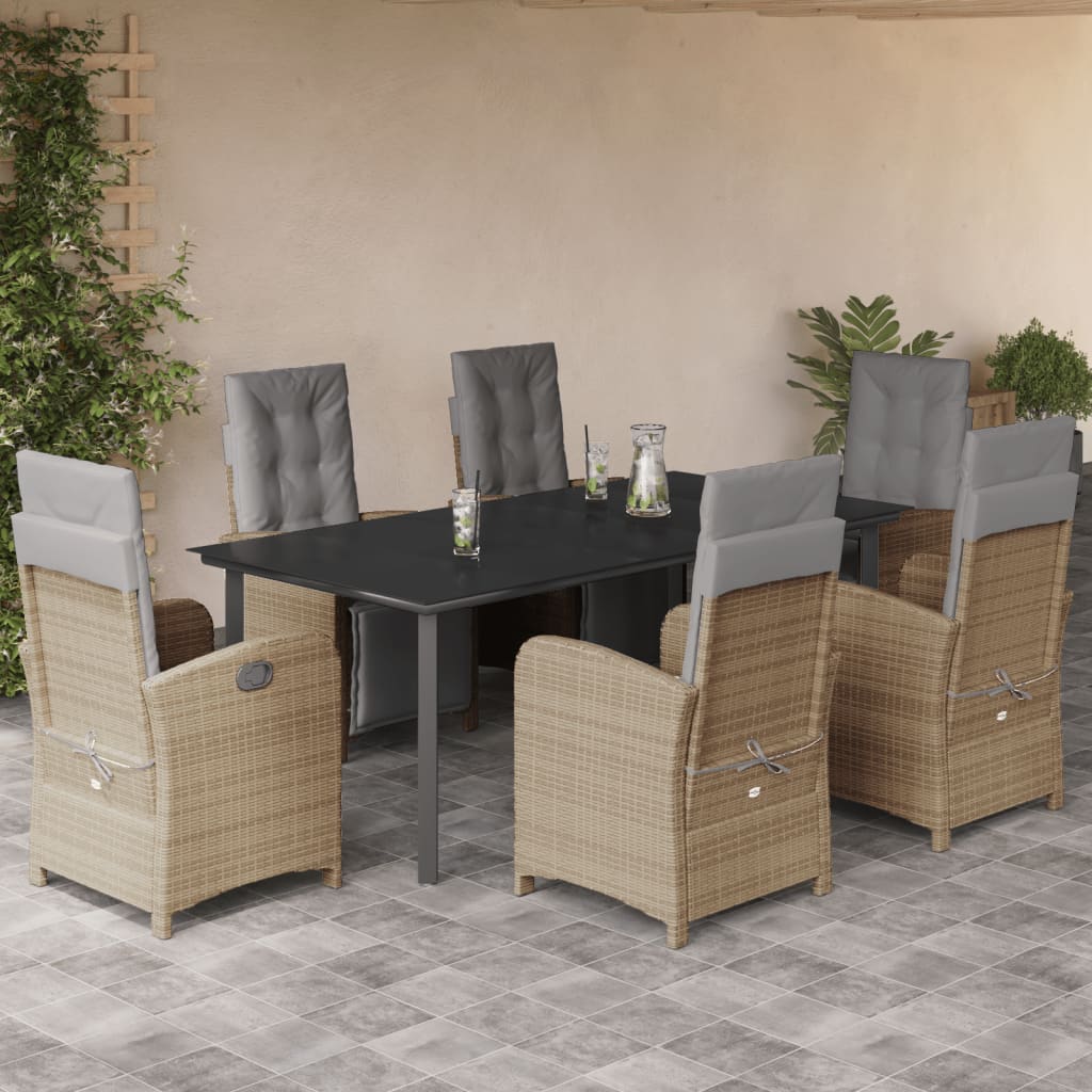 Set de masa pentru gradina, 7 piese, cu perne, bej, poliratan — imaginea 2