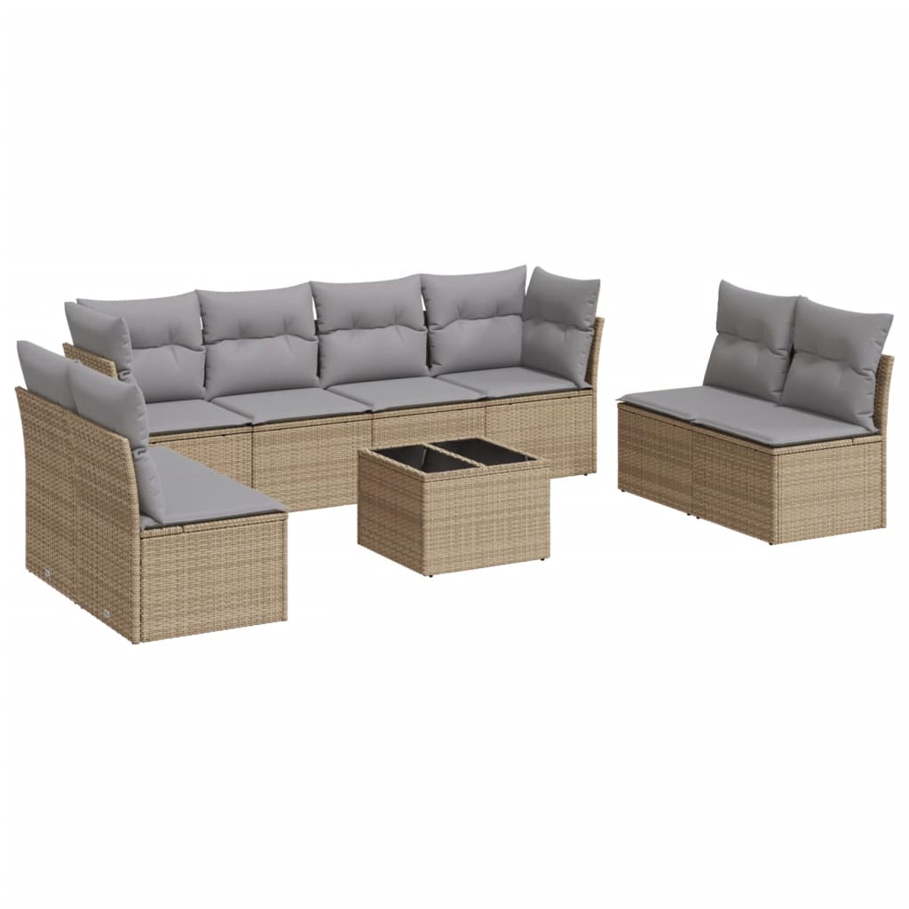 Set canapele de gradina, 9 piese, cu perne, bej, poliratan