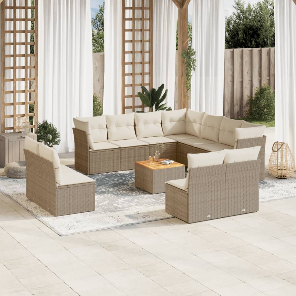 Set canapele de gradina cu perne, 12 piese, bej, poliratan — imaginea 2