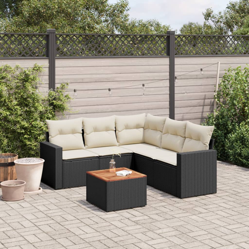 Set mobilier de gradina cu perne, 6 piese, negru, poliratan — imaginea 2