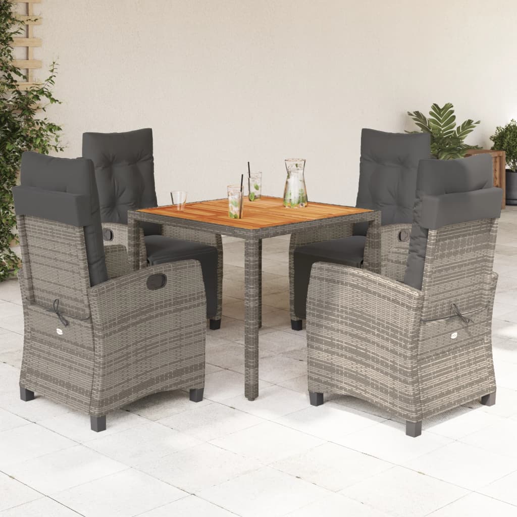 Set mobilier de gradina cu perne, 5 piese, gri, poliratan — imaginea 2