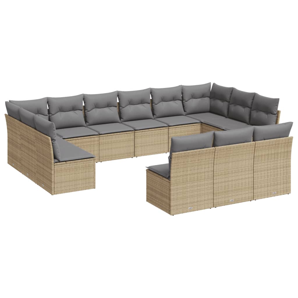 Set canapele de gradina, 13 piese, cu perne, bej, poliratan