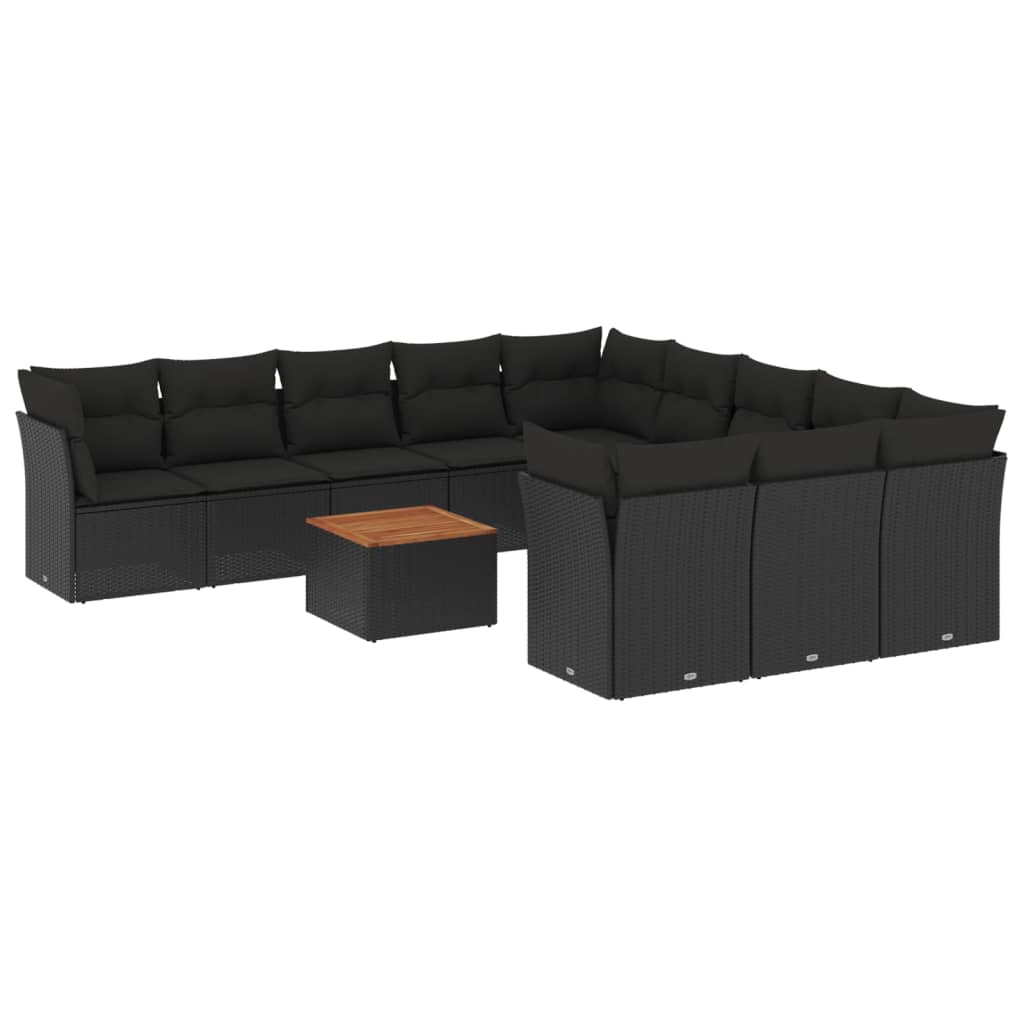 Set canapele de gradina, 12 piese, cu perne, negru, poliratan