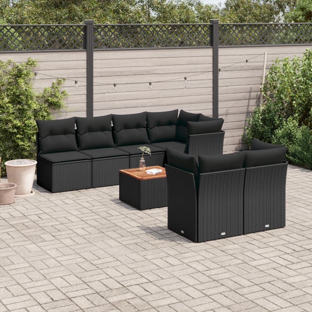 Set mobilier de gradina cu perne, 8 piese, negru, poliratan — imaginea 2
