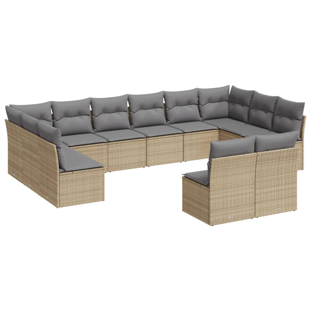 Set canapele de gradina cu perne, 12 piese, bej, poliratan — imaginea 4