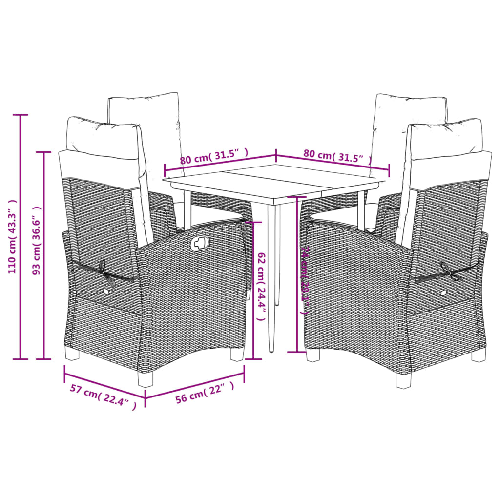 Set mobilier de gradina cu perne, 5 piese gri deschis poliratan — imaginea 9