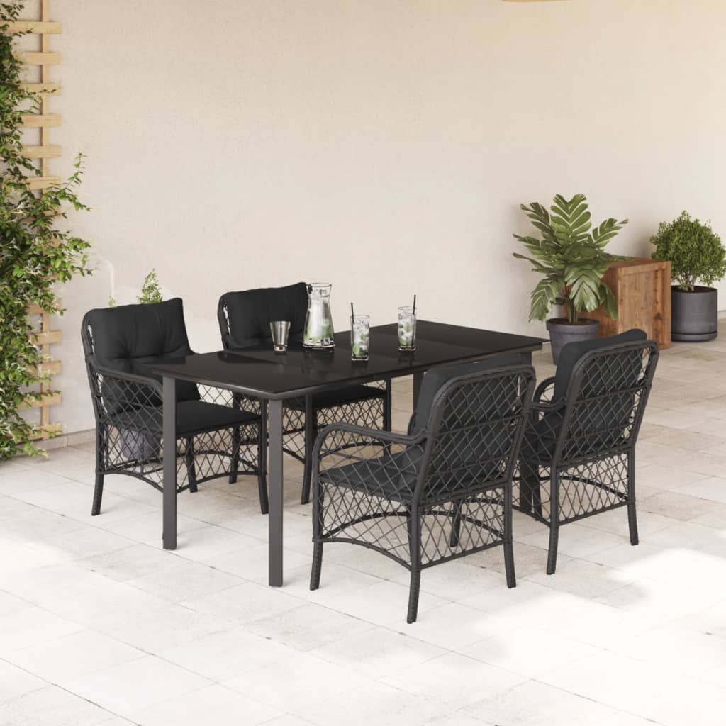 Set mobilier de gradina cu perne, 5 piese, negru, poliratan — imaginea 2