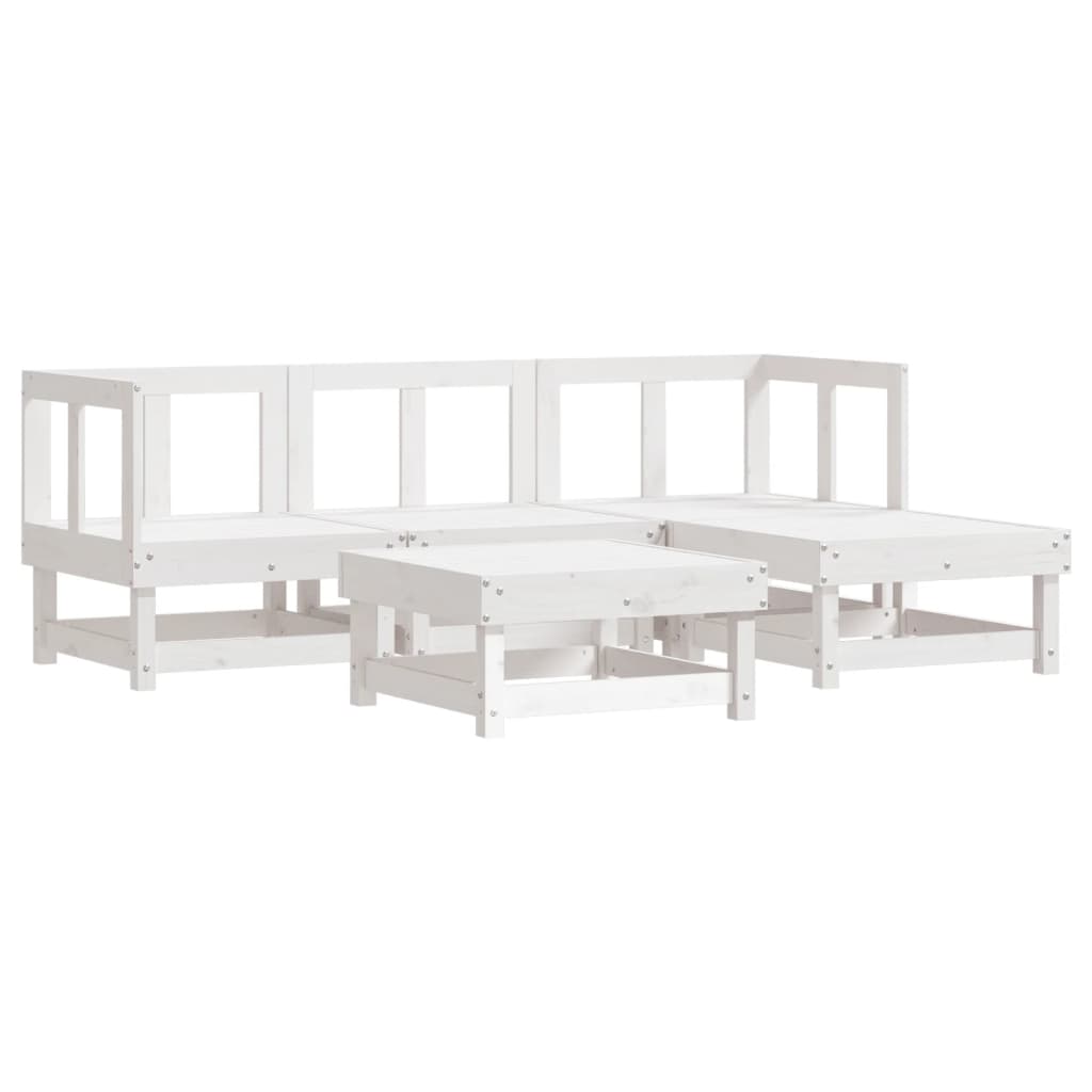 Set mobilier relaxare de gradina 5 piese alb lemn masiv de pin — imaginea 8