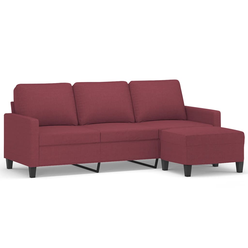 Canapea cu 3 locuri si taburet, rosu vin, 180 cm, textil — imaginea 8