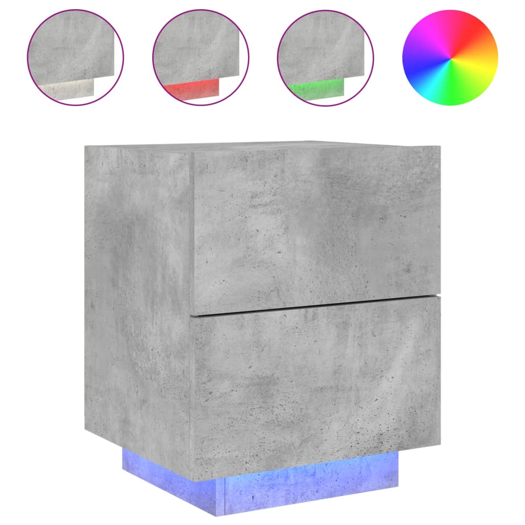 Noptiera cu lumini LED, gri beton, lemn prelucrat — imaginea 13
